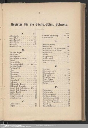 Register für die Sächs.-Böhm. Schweiz