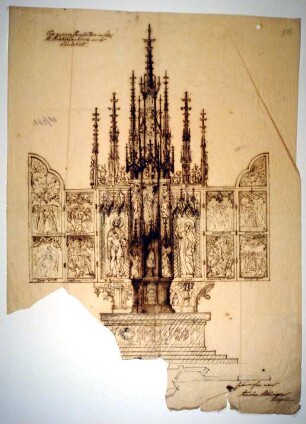 Entwurfszeichnung für den Hochaltar in Landshut-Freyung, Pfarrkirche St. Jodok