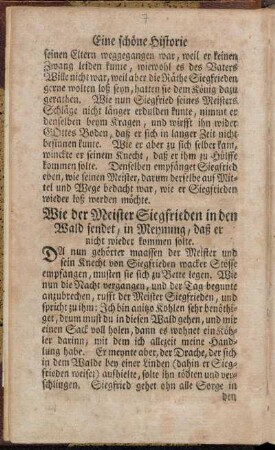 Wie der Meister Siegfrieden in den Wald sendet, in Meynung, daß er nicht wieder kommen solle.