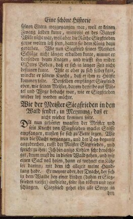 Wie der Meister Siegfrieden in den Wald sendet, in Meynung, daß er nicht wieder kommen solle.
