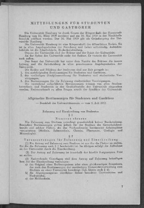 Mitteilungen für Studenten und Gasthörer