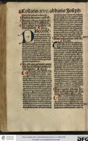 Incipit collatio secunda abbatis Joseph de diffiniendo.