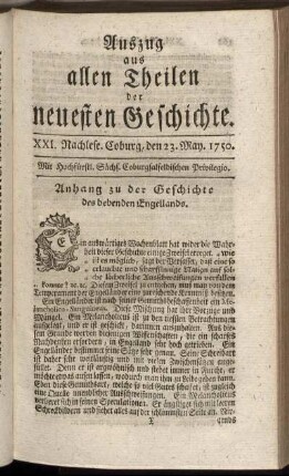 XXI. Nachlese. Coburg, den 23. May. 1750.