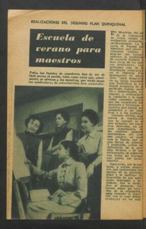Escuela de verano para maestros : Realizaciones del Segundo Plan Quinquenal