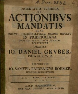 Dissertatio Ivridica de Actionibvs Mandatis