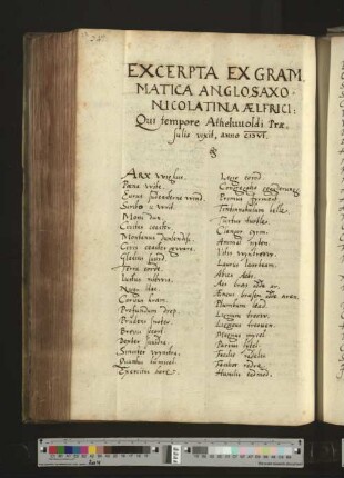 Excerpta ex grammatica anglosaxonicolatina aelfrici: qui tempore Atheluuoldi Praejulis vixit.