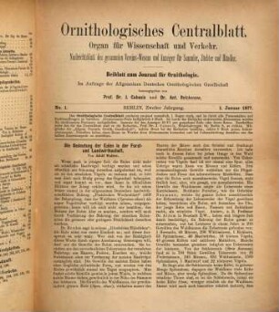 Ornithologisches Centralblatt : Organ für Wissenschaft und Praxis. 2, 2. 1877
