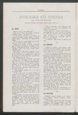 Poesías en prosa : Por Oscar Wilde (Versión castellana del inglés, especial para Crónica)
