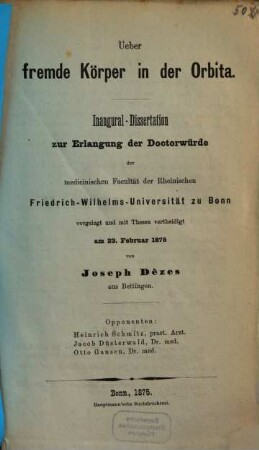 Ueber fremde Körper in der Orbita : Inaugural - Dissertation