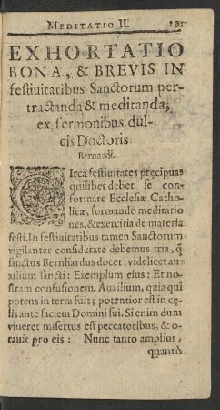 Exhortatio Bona, & Brevis Infestationibus Sanctorum pertractanda & meditanda ...