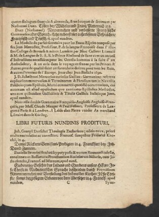 Libri Futuris Nundinis Prodituri.