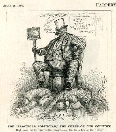 The "practical politician", the curse of our country. High taxes for fifty-five million people - and fun for a few of the "boys" : ein Politiker sitzt auf Steuerzahlern, die er ruiniert hat