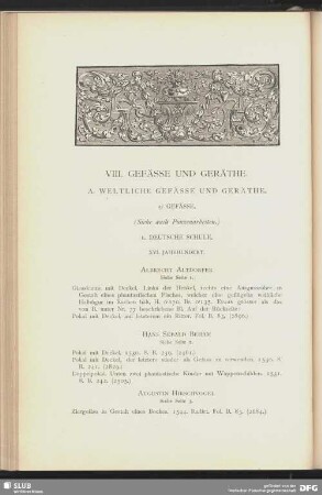 A. Weltliche Gefässe und Geräthe