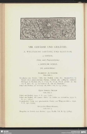 A. Weltliche Gefässe und Geräthe