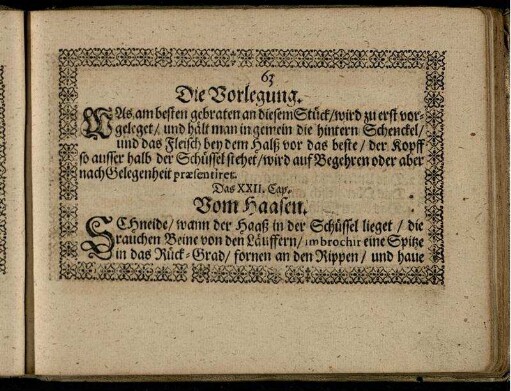 Das XXII. Cap. Vom Haasen / Die Vorlegung