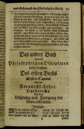 Das andere Buch Von den Philosophischen Disciplinen insonderheit.