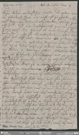 Eigenh. Brief von Dorothea von Schlegel an August Wilhelm von Schlegel, Wien, 25.11.1809