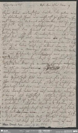 Eigenh. Brief von Dorothea von Schlegel an August Wilhelm von Schlegel, Wien, 25.11.1809