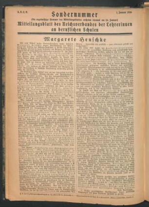 Sondernummer: Mitteilungsblatt des Reichsverbandes der Lehrerinnen an beruflichen Schulen, Sondernummer