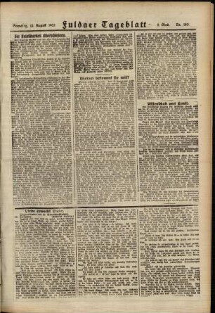 Zweite Ausgabe vom Samstag, den 13. August 1921.