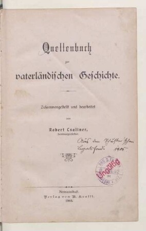 Quellenbuch zur vaterländischen Geschichte