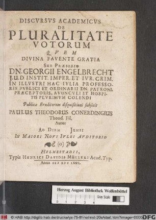 Discursus Academicus De Pluralitate Votorum