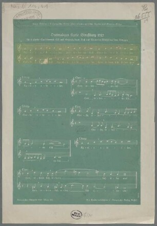 Liturgische Sätze über altevangelische Kyrie- und Gloria-Weisen, Excerpts, Coro, op.13, LüdD p.443 - BSB Mus.N. 119,61 : [caption title:] Dreimaliges Kyrie Straßburg 1525