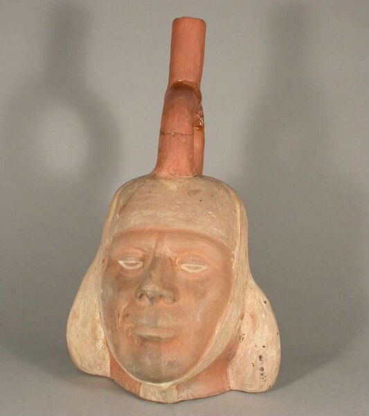 Figure vessel with stirrup spout