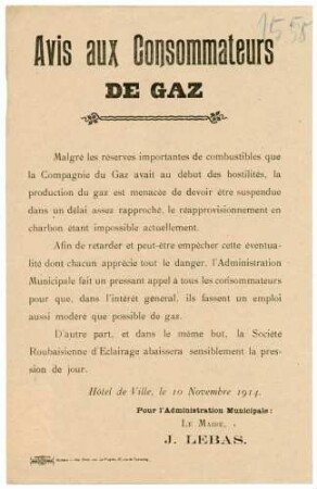 "Avis aux Consommateurs de Gaz"