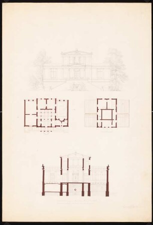 Villa: 2 Grundrisse, Aufrisse