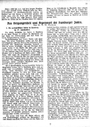 Aus Vergangenheit und Gegenwart der hamburger Juden