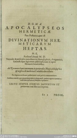 APOCALYPSEOS HERMETICAE Pars Posterior, ...