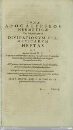 APOCALYPSEOS HERMETICAE Pars Posterior, ...
