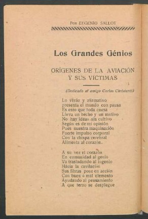 Los grandes génios : Orígines de la aviación y sus víctimas. (Dedicado al amigo Cárlos Christares)