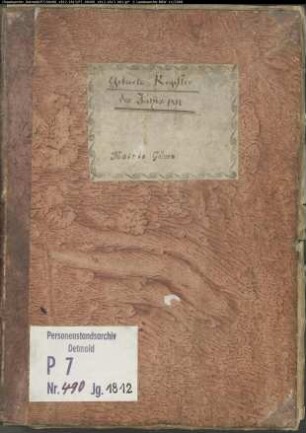 Zivilstandsregister der Munizipalität Gemen (G 1812, A 1812, H 1812, T 1812, GAHT1813). (Gemeinde: Gemen, Kreis Borken)