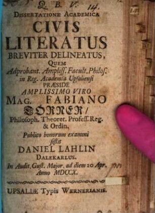 Dissertatione acad. civis literatus breviter delineatus