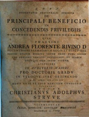 Diss. inaug. iur. de principali beneficio in concedendis privilegiis