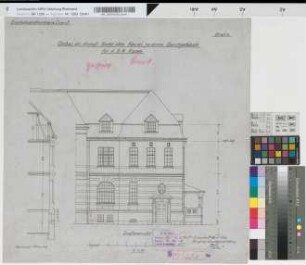 Umbau des ehemals Knoche'schen Hauses zu einem Dienstgebäude für d. B. A. Hamm, Blatt 6: Straßenansicht, M. 1:50 Hgv, Sknr.: 2, Fanr.: 1, Bunr.: 6