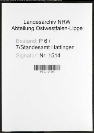 Sterberegister Standesamt Hattingen