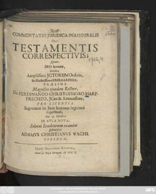 Commentatio Juridica Inauguralis De Testamentis Correspectivis