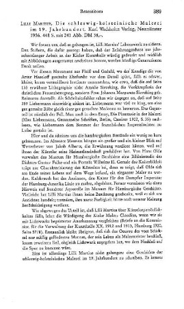 Martius, Lilli :: Die schleswig-holsteinische Malerei im 19. Jahrhundert : Neumünster, Wachholtz, 1956