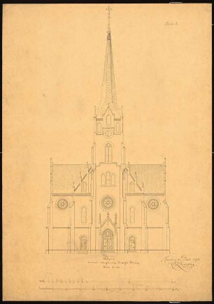 Evangelische Kirche, Festenberg: Aufriss der Hauptfassade, Maßstabsleiste