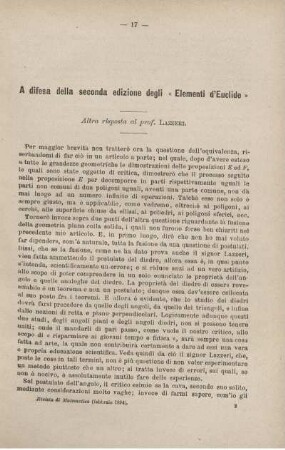 A difesa della seconda edizione degli « Elementi d'Euclide ».