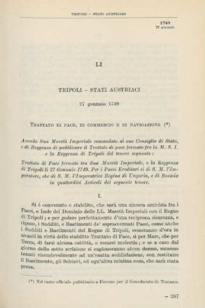 LI Tripoli - Stati Austriaci 27 gennaio 1749