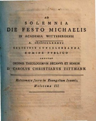Meletemata sacra in Evangelium Joannis. 3, Ad solemnia die festo Michaelis