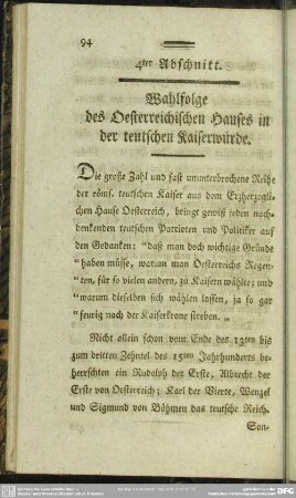 4ter Abschnitt. Wahlfolge des Oesterreichischen Hauses in der teutschen Kaiserwürde