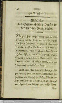 4ter Abschnitt. Wahlfolge des Oesterreichischen Hauses in der teutschen Kaiserwürde
