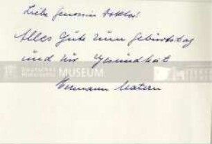 Handgeschriebene Glückwunschkarte von Hermann Matern