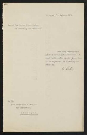 Bitte um Zulassung. 14.2.1921