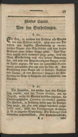 Fünftes Capitel. Von den Eintheilungen
